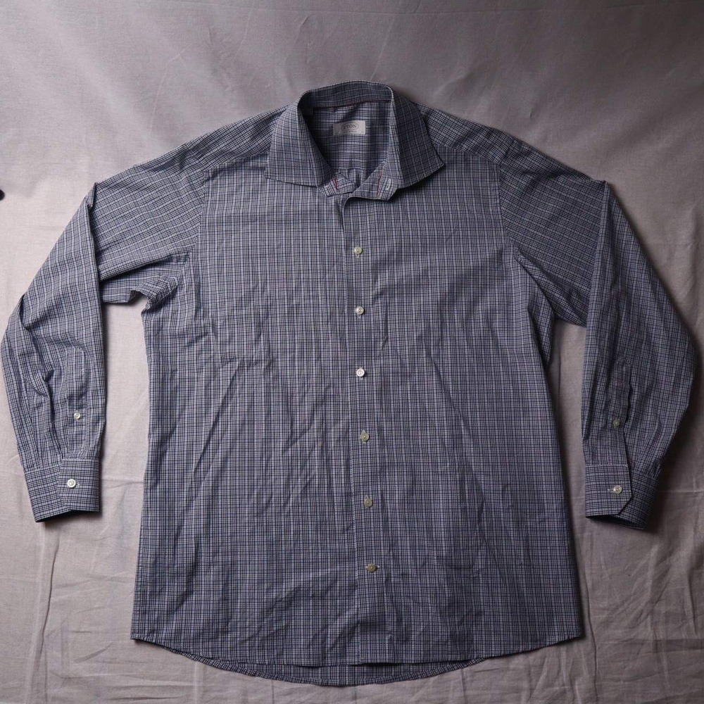 Eton Contemporary Fit Plaid Dress Shirt Blue White Men's Size 17 43 - Picture 3 of 7